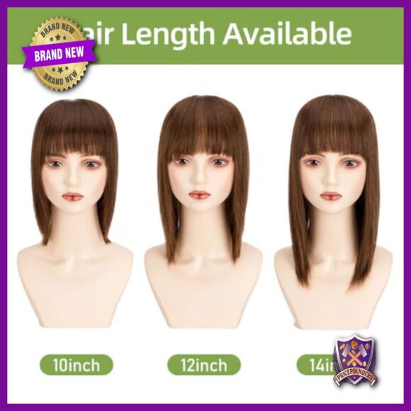 Human Hair Topper with Bangs 12 Inch Straight Silk Base Clip In Hairpiece main image 5
